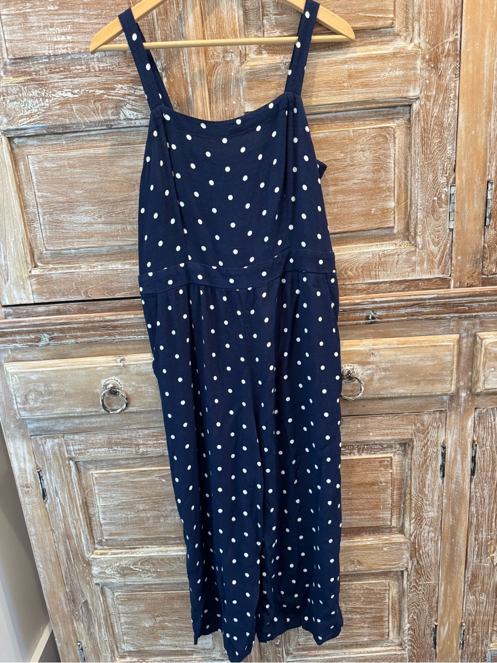 LOFT Navy and White Polka Dot Wide Keg Cropped Jumper Nautical Vacation - Picture 2 of 9